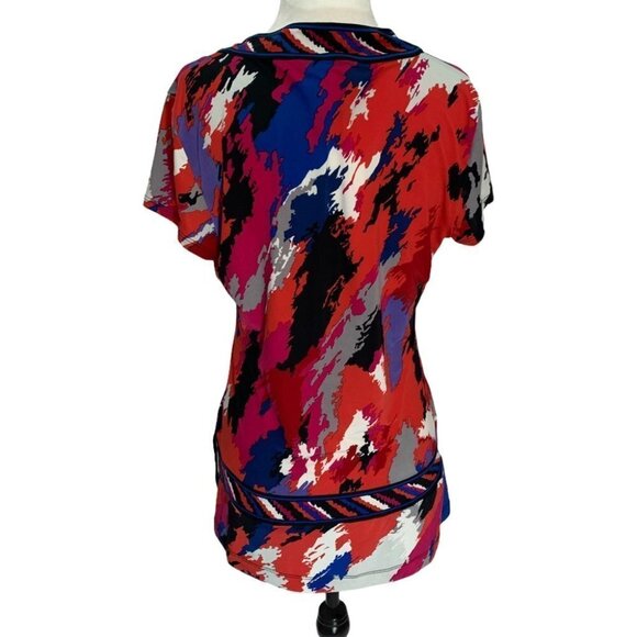 BCBGMAXAZRIA Colourful Faux Wrap Short Sleeve Top Size M - Picture 4 of 8